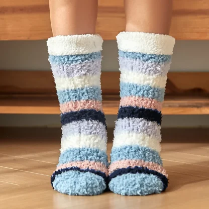 Stripe Winter Fuzzy Slipper Socks
