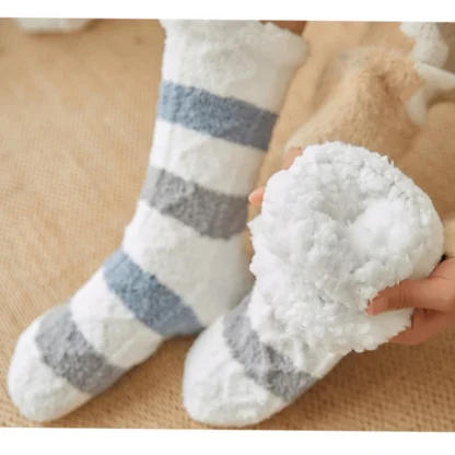 Coral Stripes Cozy Fuzzy Socks