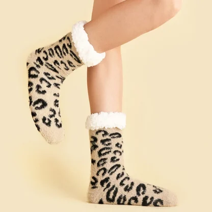 Leopard Plush Cozy Fuzzy Socks
