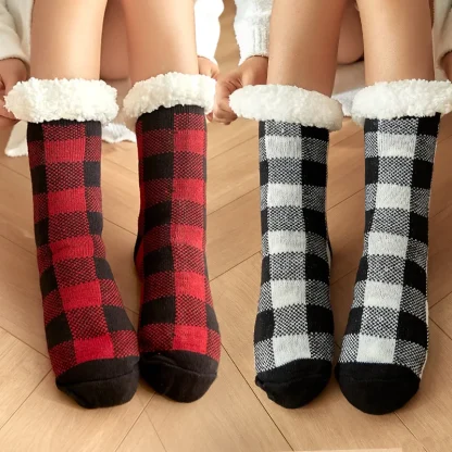 Plaid Short Warm Cozy Fuzzy Socks - Image 2