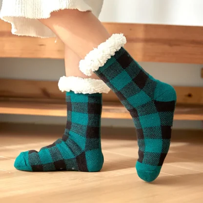 Plaid Short Warm Cozy Fuzzy Socks - Image 3